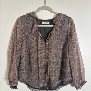 Lucky Brand Pink and Gray Floral Blouse